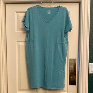 J. Jill Soft V-Neck T-Shirt Dress in Blue/Green (Teal)  M Petite